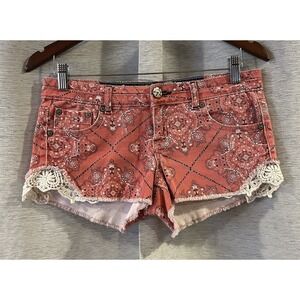 Y2K Bandanna Print Distressed Micro Hot‎ Pants Crochet Juniors Size 5